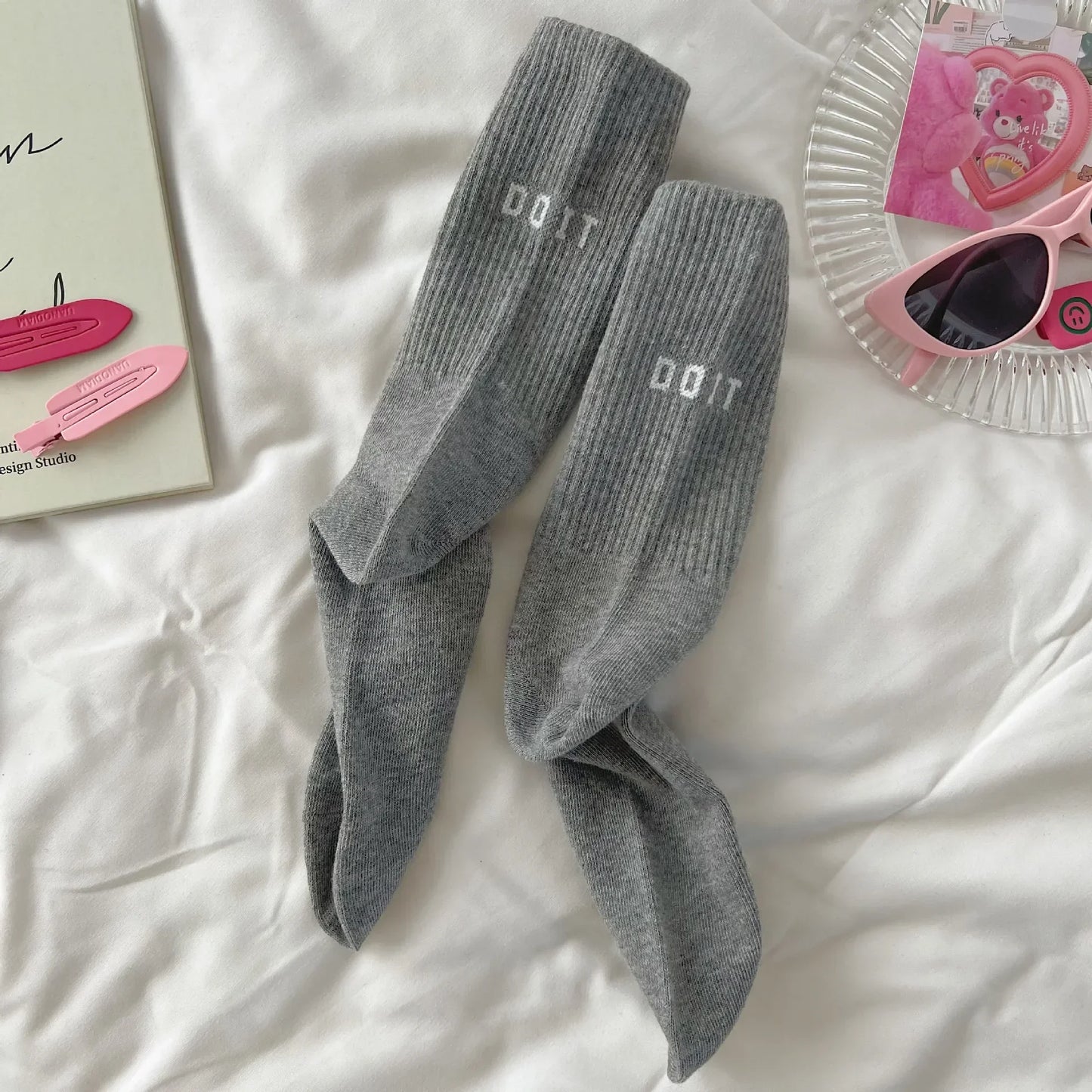 Y2K Pink Letter Sports Mid-Tube Socks