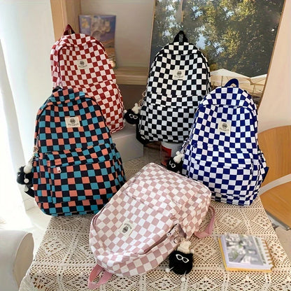 Leisure Backpack, Korean Version, Checkered Contrasting Color Design, Everyday Same-Style Backpack, Casual Simple Backpack for Middle and High School Students