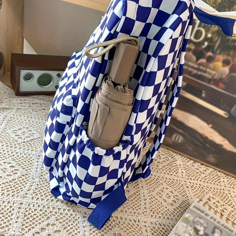 Leisure Backpack, Korean Version, Checkered Contrasting Color Design, Everyday Same-Style Backpack, Casual Simple Backpack for Middle and High School Students