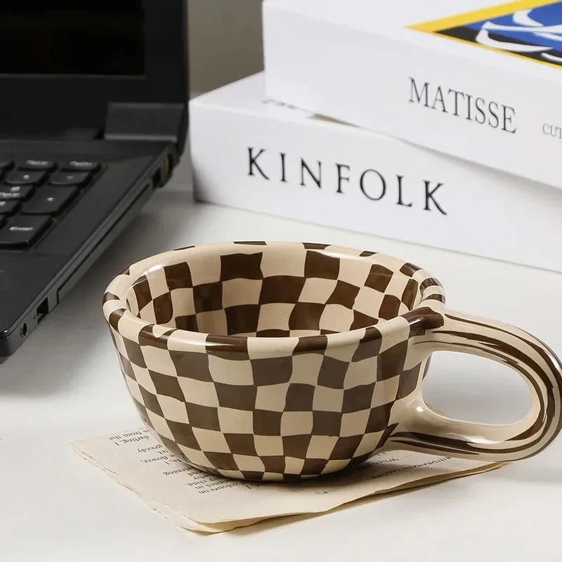 Ceramic Mug Irregular Chessboard Checkered Coffee Mug Milk Mugs Water Cup Drink Cup Juice Cups Household Tea Set Housewear