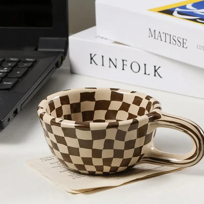 Ceramic Mug Irregular Chessboard Checkered Coffee Mug Milk Mugs Water Cup Drink Cup Juice Cups Household Tea Set Housewear