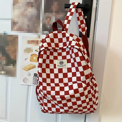 Leisure Backpack, Korean Version, Checkered Contrasting Color Design, Everyday Same-Style Backpack, Casual Simple Backpack for Middle and High School Students