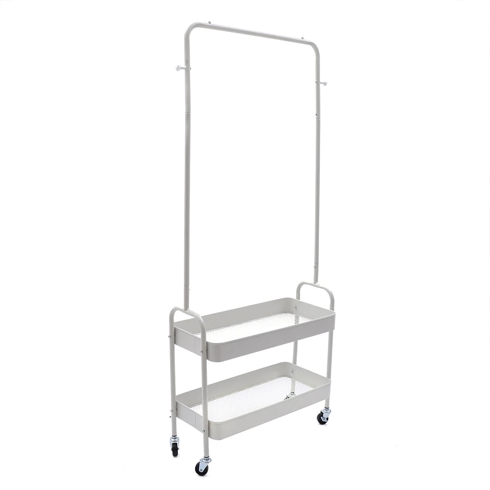 Mobile Clothing Storage Rack Clothing Hanging Rack with 2 Tiers Garment Storage Organizer Stand with Wheels, Black/White/Pink