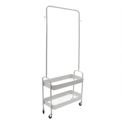 Mobile Clothing Storage Rack Clothing Hanging Rack with 2 Tiers Garment Storage Organizer Stand with Wheels, Black/White/Pink