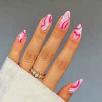 Taffy Twist | 24pcs Retro Pink Swirl Press-On Nails | Medium Almond