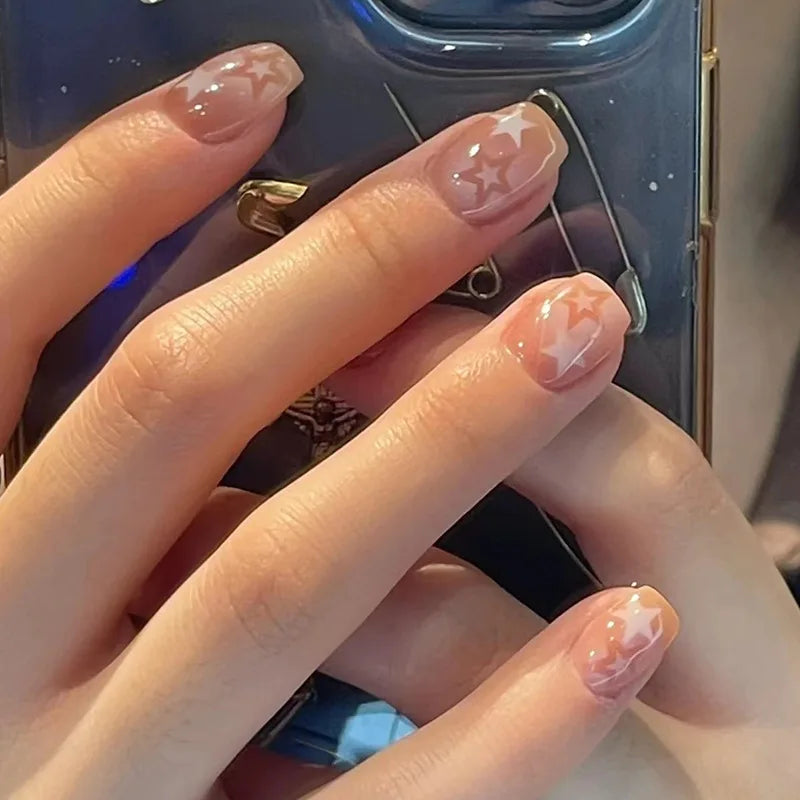 24pcs Fresh Fruit Style Press On Nails Sweet Pink Strawberry Cherry Grape Orange Decors False Nails Ins Korean Almond Fake Nail