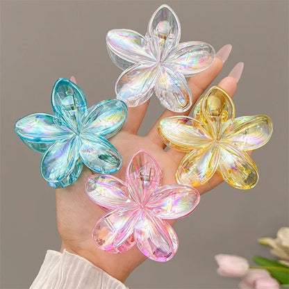 Y2K BE REAL Transparent CLIP Vacation Egg Flower Hair Clips Hawaii Beach Claws for Girls
