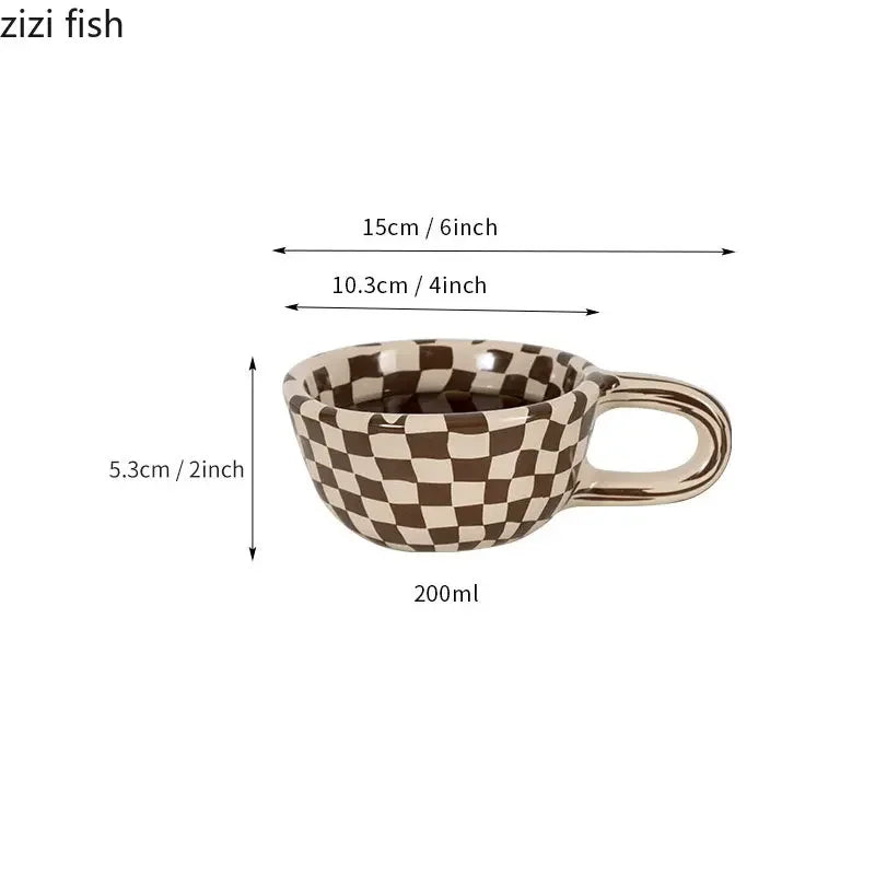 Ceramic Mug Irregular Chessboard Checkered Coffee Mug Milk Mugs Water Cup Drink Cup Juice Cups Household Tea Set Housewear