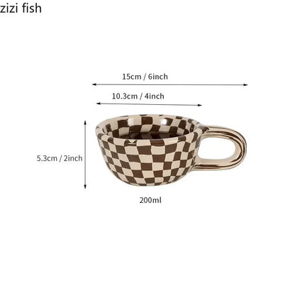 Ceramic Mug Irregular Chessboard Checkered Coffee Mug Milk Mugs Water Cup Drink Cup Juice Cups Household Tea Set Housewear