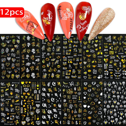 8pc 3D Mixed Color Heart Nail Stickers Valentines' Day Sweet Red Pink Love Selfadhesive Nail Decoration Decals Manicure Supplies