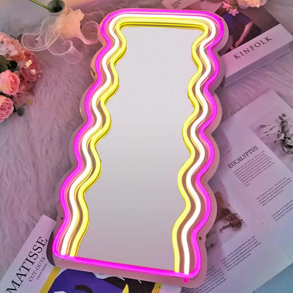 Neon Wall Sign Dimmable Wavy Mirror Neon Lights for Bar Bedroom Home Bathroom Decor Aesthetics Draw Birthday Gifts for Girls