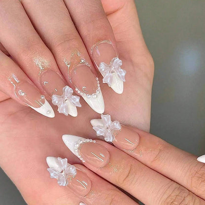 24PCS- Coffin nail plate, 3D 3D pink bow, pink flower pattern decoration, rhinestone setting, suitable for fashionable girls