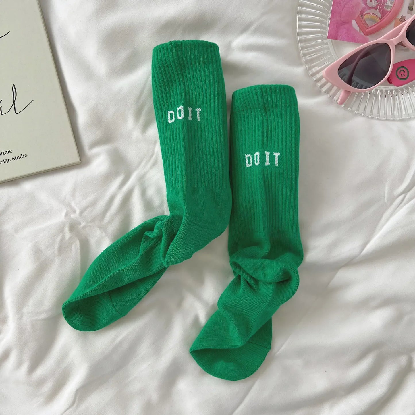 Y2K Pink Letter Sports Mid-Tube Socks