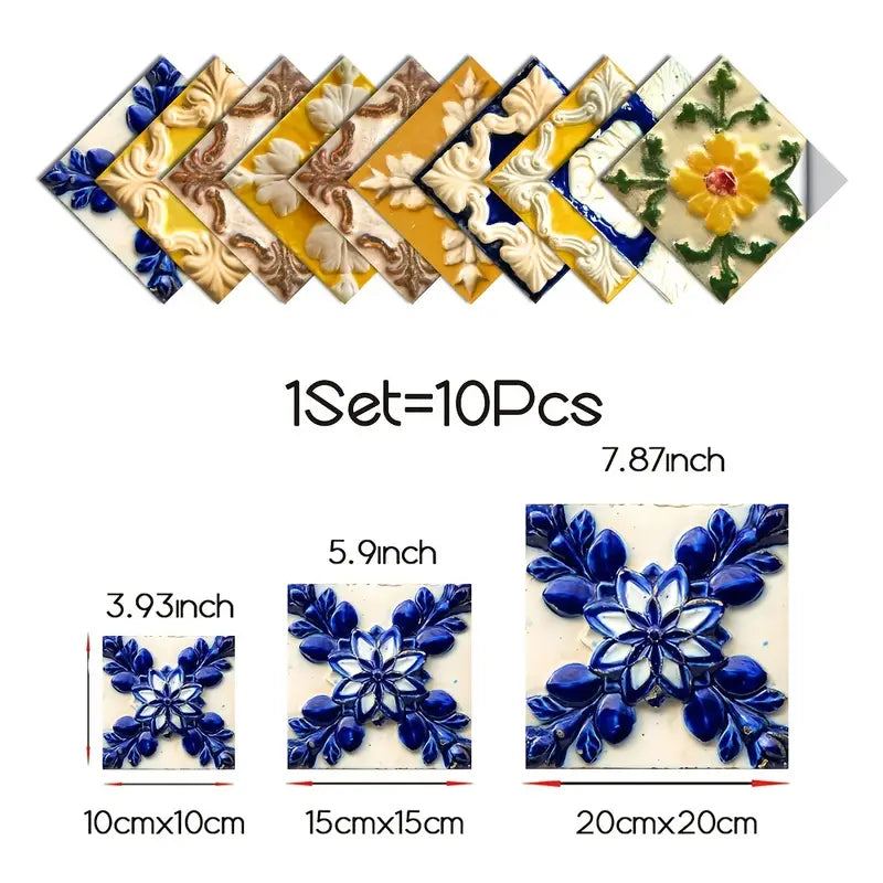 10pcs Portuguese Relief Tile Stickers for Home Decor
