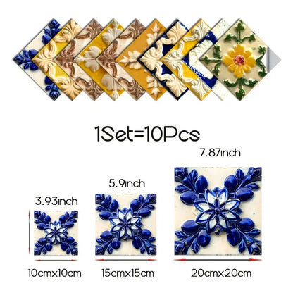 10pcs Portuguese Relief Tile Stickers for Home Decor