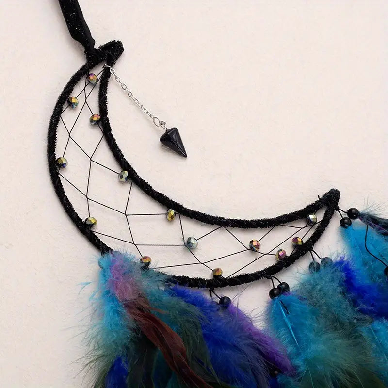 Moon Dreamcatcher Handmade Feathers Home Decor (1 Piece)