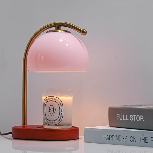 Candle Warmer Lamp Mid Century Pink Glass Candle Warmer with Timer & Dimmer Aromatherapy Candle Lamp Bedside Table Lamp for Home Office Decor Wax Warmer Lamp Gifts for Mom/Her with 2 Bulbs