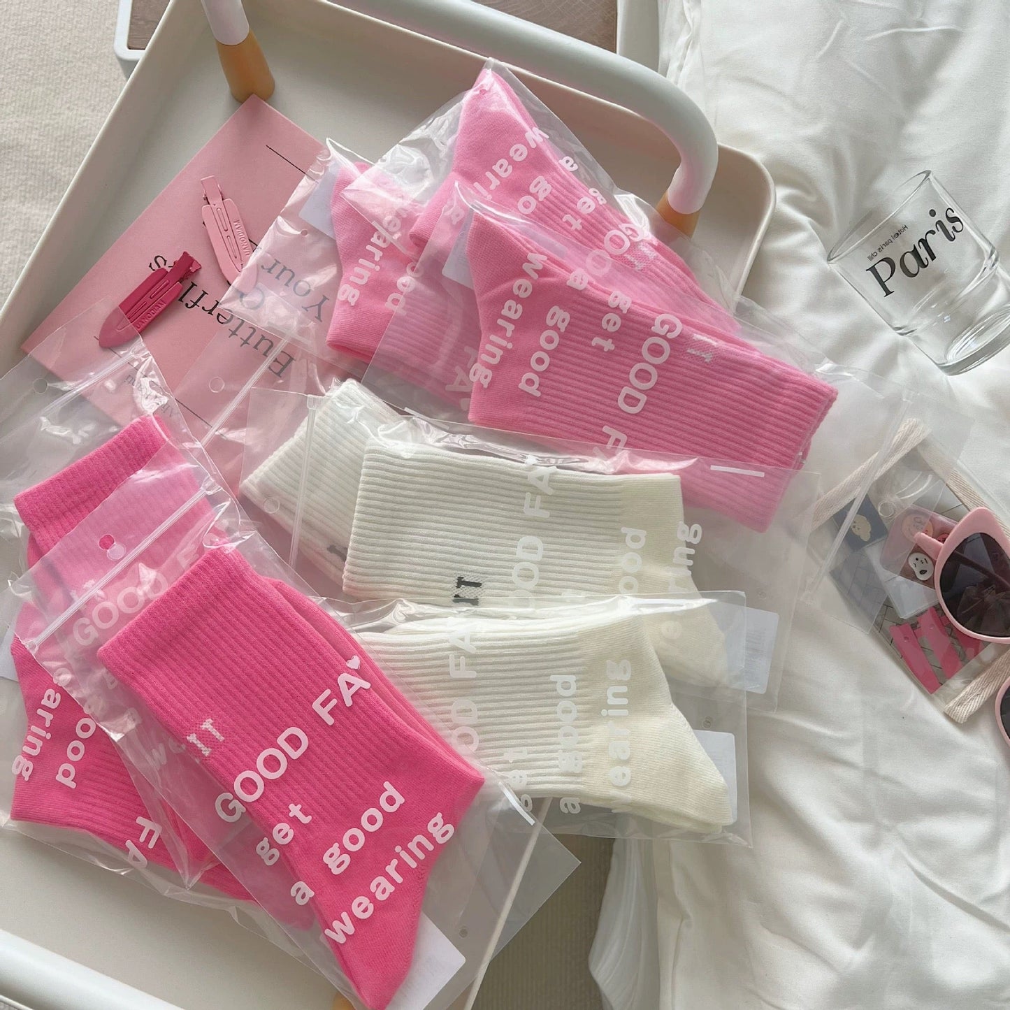 Y2K Pink Letter Sports Mid-Tube Socks