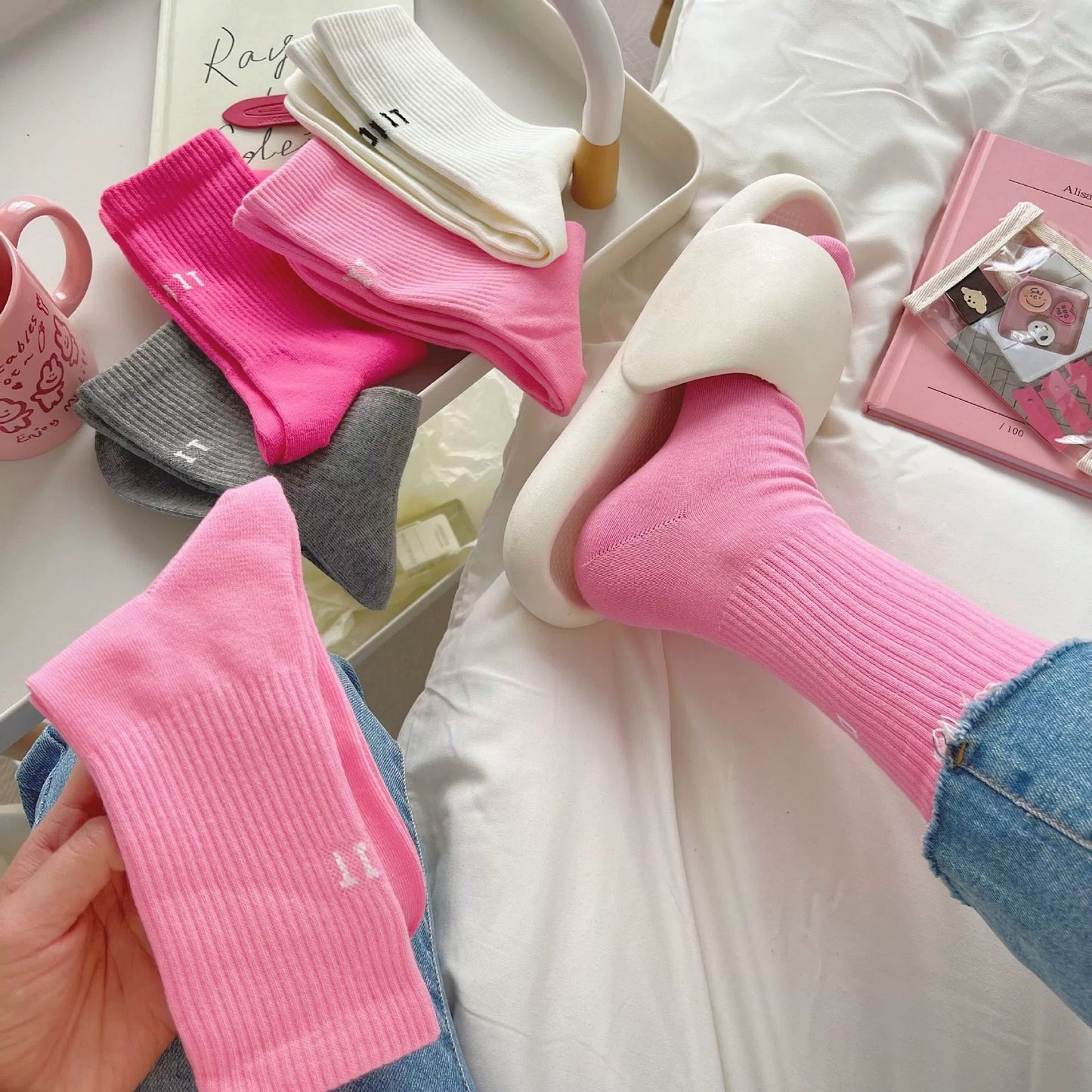Y2K Pink Letter Sports Mid-Tube Socks