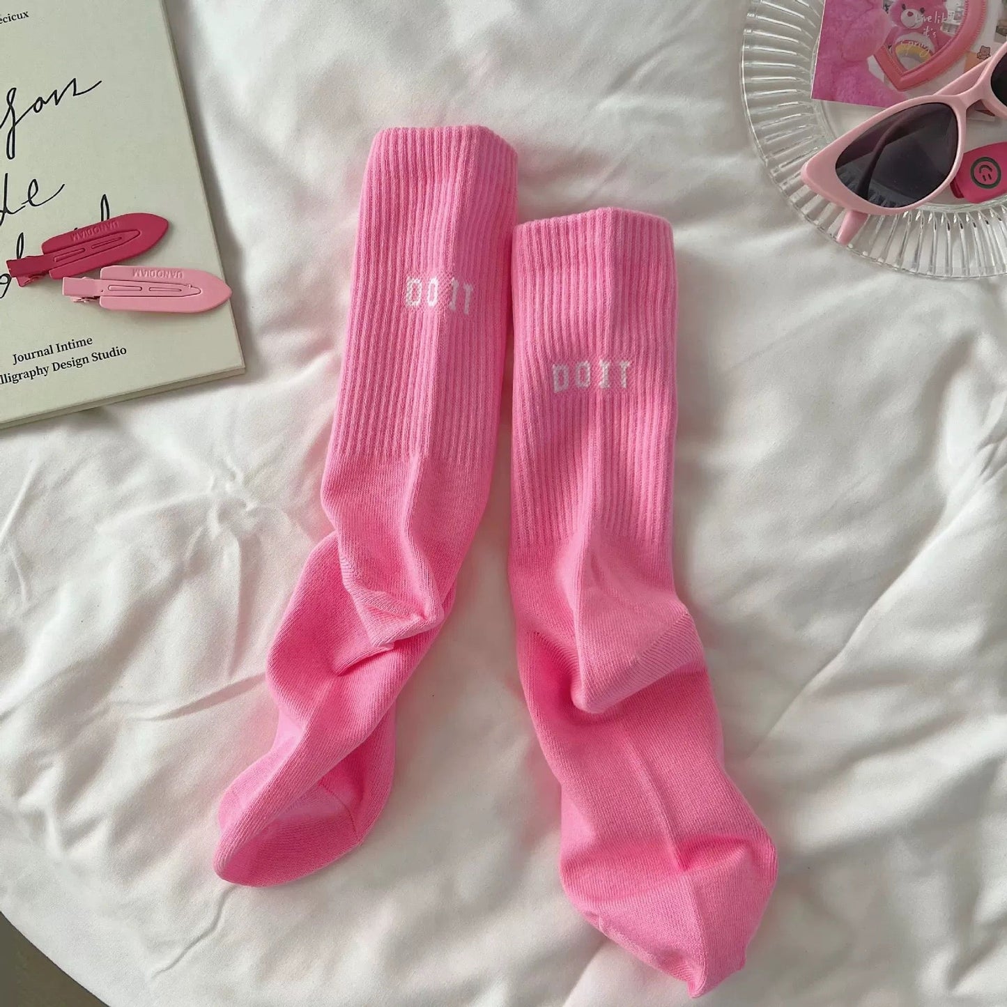 Y2K Pink Letter Sports Mid-Tube Socks