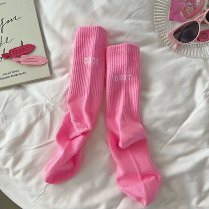 Y2K Pink Letter Sports Mid-Tube Socks
