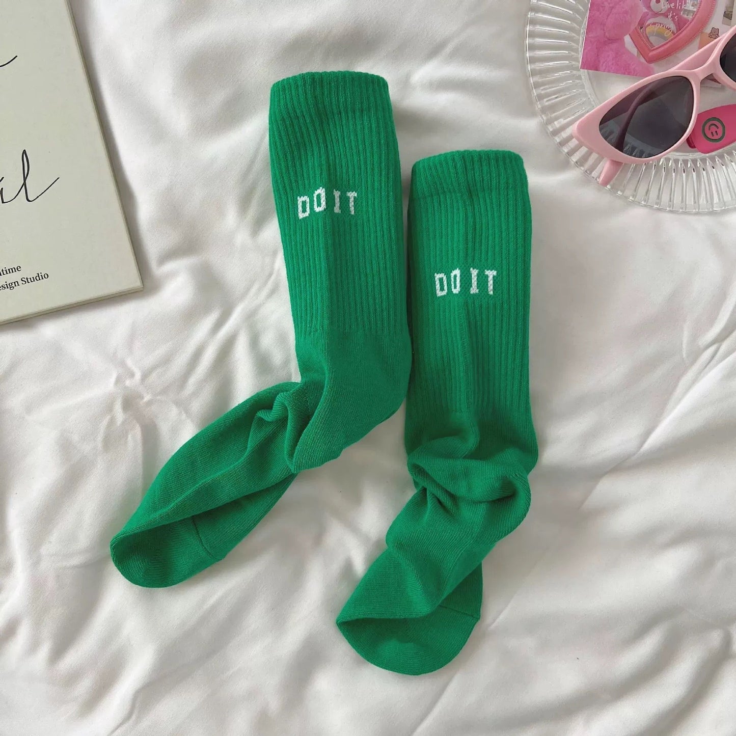 Y2K Pink Letter Sports Mid-Tube Socks